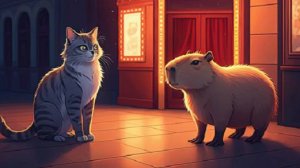 Кот Тиша и капибара Рюня идут в кинотеатр
