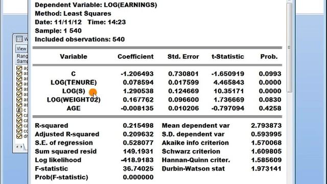 Eviews 7: Testing linear restrictions in regression
