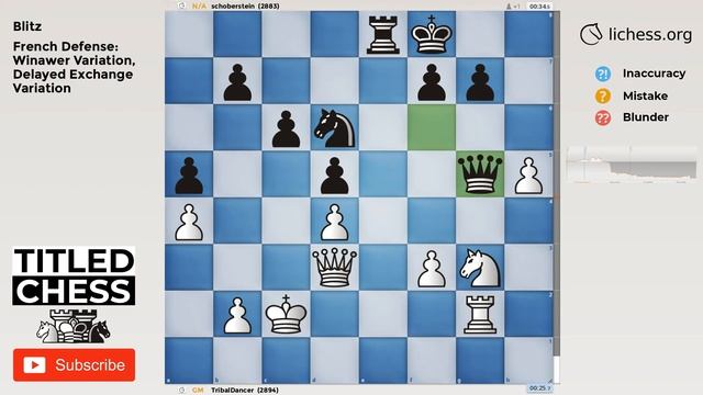 French Defense: Winawer Variation, Delayed Exchange Variation - Blitz - Titled Chess смотреть онлайн
