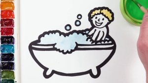 Учимся рисовать и раскрашивать! Малыш в ванной - Блестки и акварель! Искусство и обучение