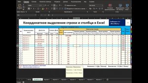 Версия 1. Координатное выделение (подсветка) строки и столбца в Excel VBA