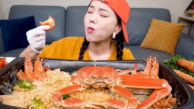 꾸덕꾸덕 🤍 신라면 투움바 & 직접 만든 홍게 튀김 먹방 레시피 Seafood Korean Toowoomba Shin Ramen Recipe Mukbang ASMR Ssoyoun