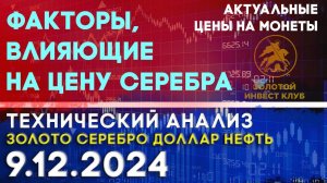 Факторы, влияющие на цену серебра. Анализ рынка золота, серебра, нефти, доллара 09.12.2024 г.