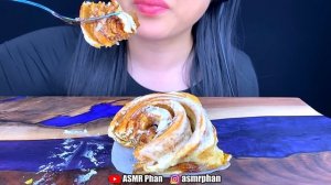ASMR RAINBOW CREPE CAKE AND CINNABON CINNAMON ROLL | Soft Eating Sounds | ASMR Phan