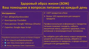 Здоровый образ жизни (ЗОЖ). Ваш помощник в вопросах питания на каждый день в Телеграм боте.