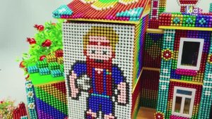 Магнитные шарики - ASMR Видео - Постройка особняка Месси -  Золотой Мяч  - С  Бассейном И Горкой