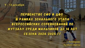 09:00 | Импульс Кузбасс-2 -:-  Рассвет-2011 | мальчики до 14 лет | 10.12.2024