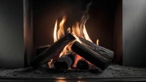 Огонь камина в тёмном стиле. Успокаивающее потрескивание дров костра. Языки пламени.