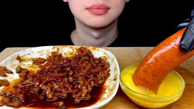 ASMR CHEESE SAUSAGE KIELBASA, SPICY BLACK BEAN NOODLES 킬바사,진진짜라 먹방 EATING SOUNDS NO TALKING MUCKBAN