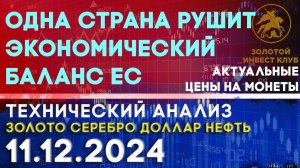 Одна страна рушит экономический баланс ЕС. Анализ рынка золота, серебра, нефти, доллара 11.12.2024 г