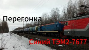 Электровоз ВЛ10У-987 с перегоняемым ТЭМ2-7677 и грузовым поездом. Русановская, Окт Ж/Д