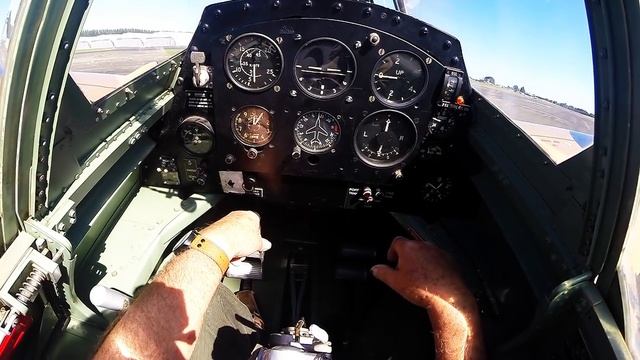 Spitfire onboard start engine, run up and take off then landing 4 min