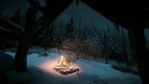 Согревающий огонь под зимней вьюгой и звуки зимы для сна