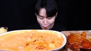 로제떡볶이 자메이카통다리구이 치킨 먹방ASMR MUKBANG SPICY TTEOKBOKKI & SPICY CHICKEN ロゼ トッポッキ チキン eating sounds