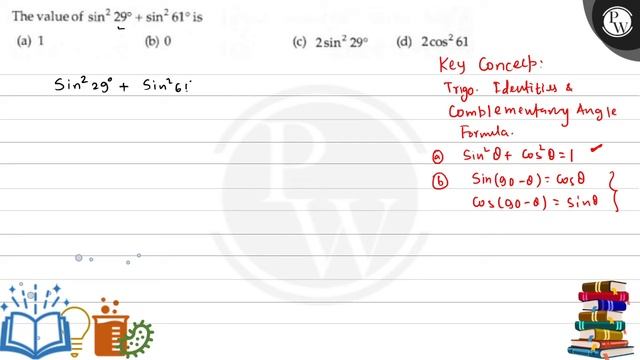 The value of \( \sin ^{2} 29^{\circ}+\sin ^{2} 61^{\circ} \) is
(a) 1
(b) 0
(c) \( 2 \sin ^{2} 2... смотреть онлайн