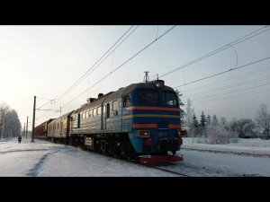 Синяя машка! Тепловоз ДМ62-1792 с снегоуборочным поездом, пер. Вырица - Семрино ( пл. Сусанино )