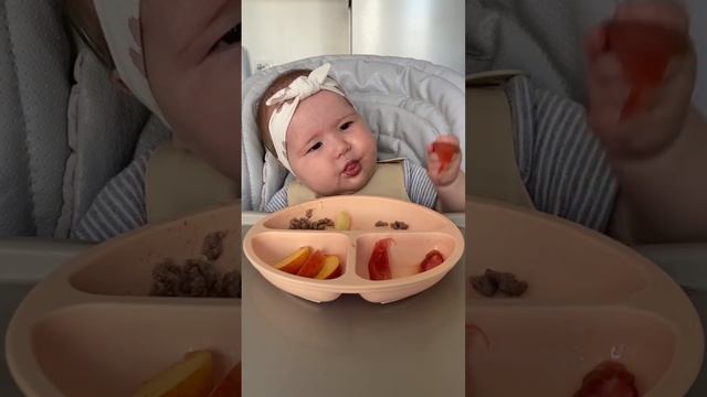 Знакомство с нектарином и помидором🍅 #самоприкорм#blw#6месяцев#прикорм#7month#7месяцев#6months