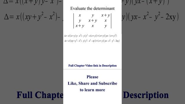 Evaluate determinant | (x, y, x + y), (y, x + y, x), (x + y, x, y) |