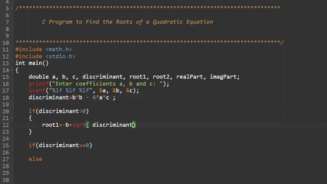 C Program to Find the Roots of a Quadratic Equation  | C #Programmingtutorials in Telugu |