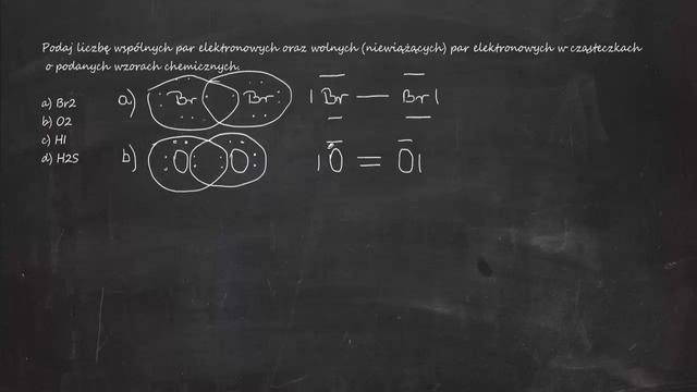 Podaj liczbę wspólnych par elektronowych oraz wolnych (niewiążących) par elektronowych w cząst... смотреть онлайн