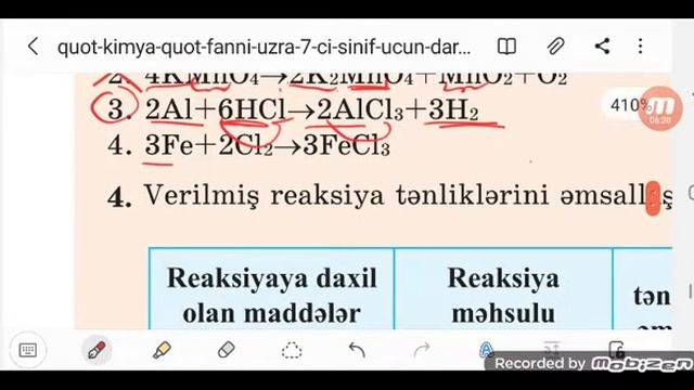 7 sinif kimya dərsliyi.kimyəvi tənlikMaddə kütləsinin saxlanma qanunu.