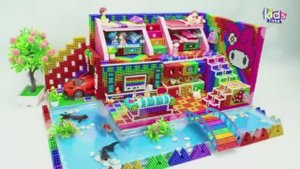 Магнитные шарики - Миниатюрный Магнитный Домик На 4 Комнаты С Мебелью И Бассейном Из Магнитных Шарик