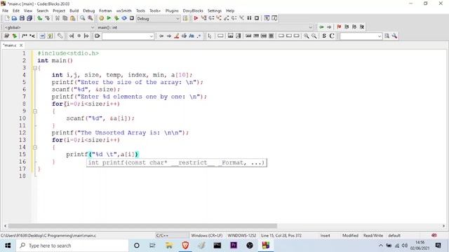 19. Searching And Sorting Algorithms: Selection Sort In C Programming