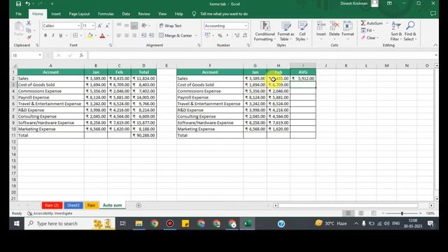 Autosum in tamil | average,min,max,count,Excel in Tamil | Excel beginner to advance | Learning End