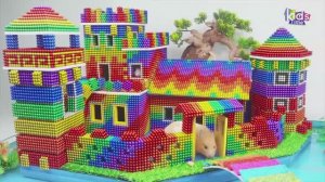 Магнитные шарики - Сделай сам - Построй Мега-Замок С Водяным Колесом И Прудом Для Змеи