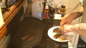 Marks REmarks - Ribeye Steak & Chips with Sliced Tomato + Gherkin for my Breakfast. George Forman