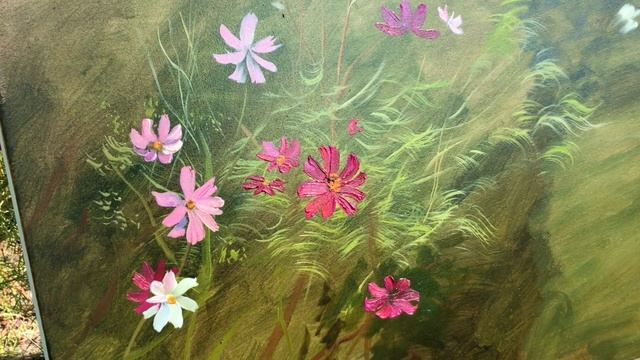 Пейзаж з квітами олійними фарбами. Космеї. смотреть онлайн