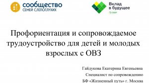 Семинар «Профориентация и сопровождаемое трудоустройство для детей и молодых взрослых с ОВЗ»