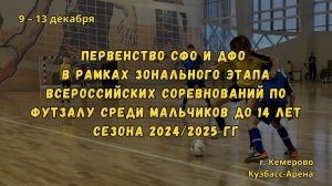 12:00 | Сиб-Транзит СШ N22 -:- Кузбасс им. В. Раздаева | мальчики до 14 лет | 13.12.2024