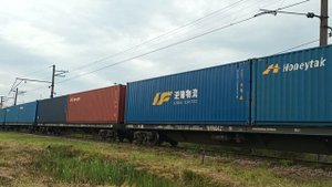 Электровоз ВЛ10У-193 с контейнерным поездом и приветливым машинистом заходит на ст. Шушары