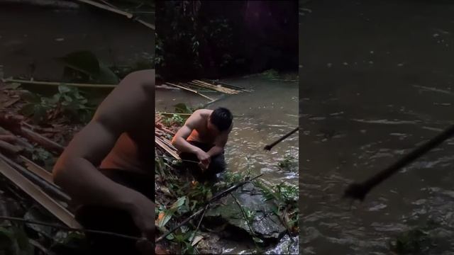 born in the rain and fishing #solobushcraft #survival #shelter #bushcraft #bigtree #camping смотреть онлайн