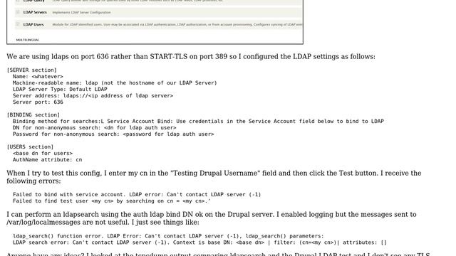 Drupal: Help with LDAP module for user authentication in Drupal 8.3.7