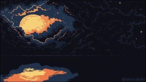 Пиксельный Пейзаж | Ретро | Fantasy Pixel Landscape | Clouds and River In The Night - Живые Обои