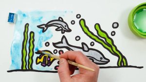 Как нарисовать дельфинов! Подводный пейзаж! Рисование и раскраска для детей
