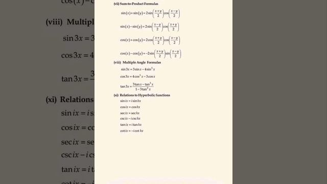 Multiple angle formula #hyperbolic_function || class 12th all math formula   #formula_maths #ssc