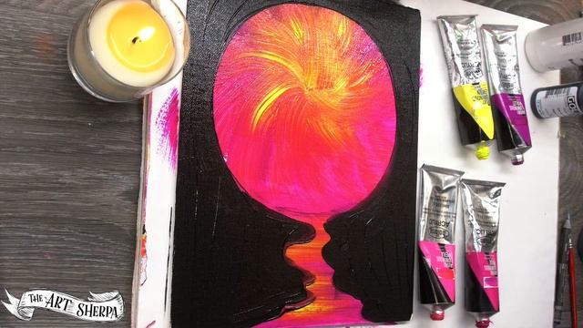 EASY Neon Fantasy Dripping Moon Waterfall Painting For Beginners / Satisfying / Art Challenge Day 5