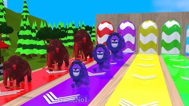 5 Giant Duck Cartoon, Tiger, Cow, Elephant, Gorilla, Paint Wild Animals Crossing Fountain Animation