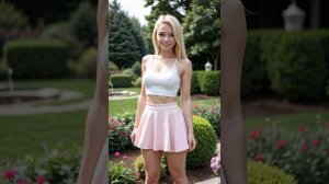 [4K] Sweet Blonde in Mini Skirt in the European Park AI Art - LookBook - European Lookbook