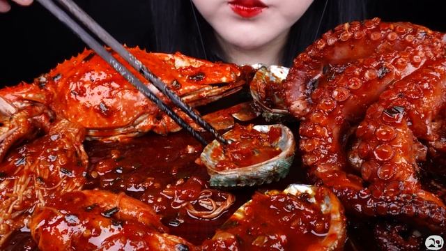 ASMR SPICY SEAFOOD, 해물찜 먹방, SPICY ENOKI MUSHROOM, OCTOPUS, CRAB, 팽이 버섯 먹방, 문어, 새우, 꽃게, 전복 먹방MUKBANG
