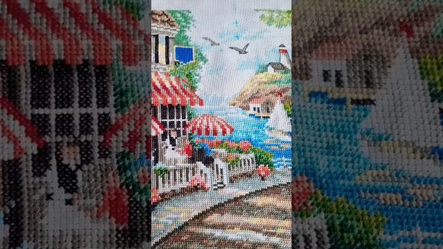 "Кафе у моря" от Dimensions❤️ Пора делать бэкстич short   #вышивка #dimensions #crossstitch