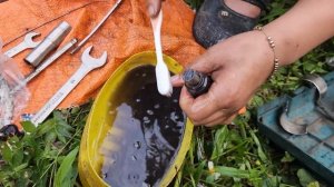 Genius girl repairs and replaces a D8 diesel engine plow that has trouble on the mountain