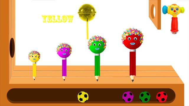 Learn Colors with Wrong Heads Cake Pops Pencil WOODEN FACE HAMMER XYLOPHONE Soccer Balls for Kids смотреть онлайн