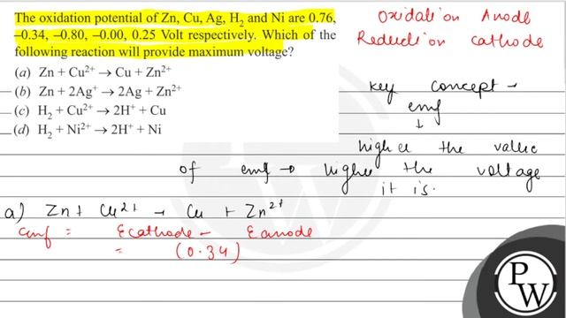 The oxidation potential of  mathrmZn mathrmCu mathrmAg mathrmH_2  and  m...