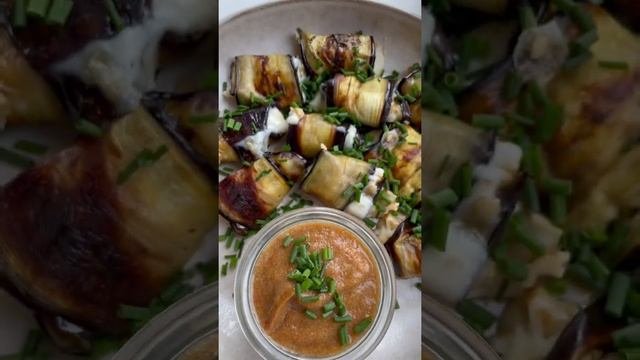 Рулетики из баклажан на гриле Делонжи, сыр сулугуни, орехи и соус! 😋🔥 Промо на гриль Делонжи👇