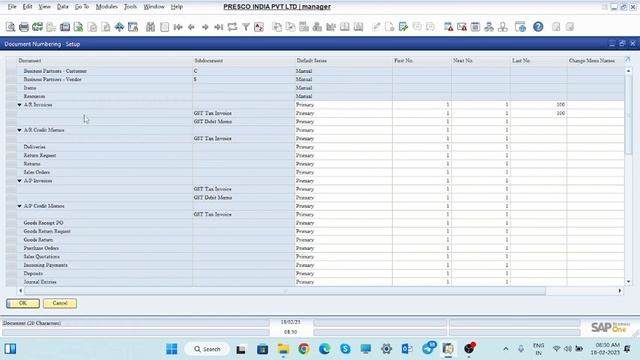 Document Numbering in SAP Business One Training in HINDI  || S-78