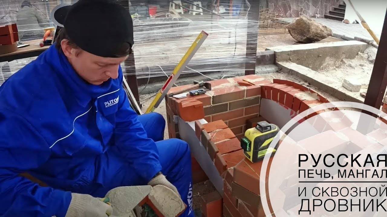 Печной комплекс. Русская печь, мангал, отдельный остров с раковиной и столешницей.